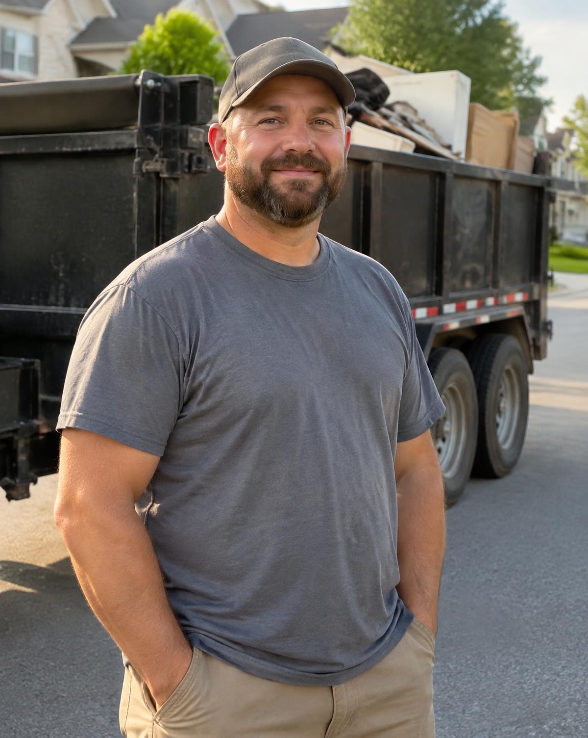 Hauler standing in front of a loaded dump trailer (sample illustration)